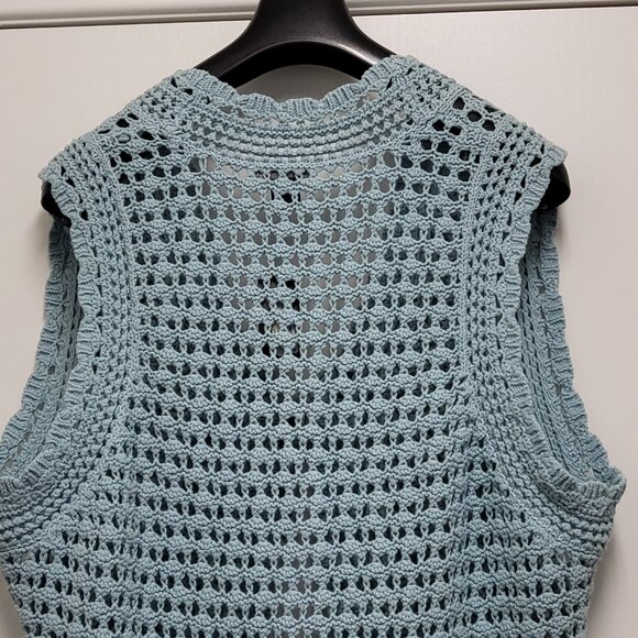 Vintage Heather B Womens Crochet Vest Cardigan 2X Plus Open Knit Tie Up Dillards - Picture 10 of 14